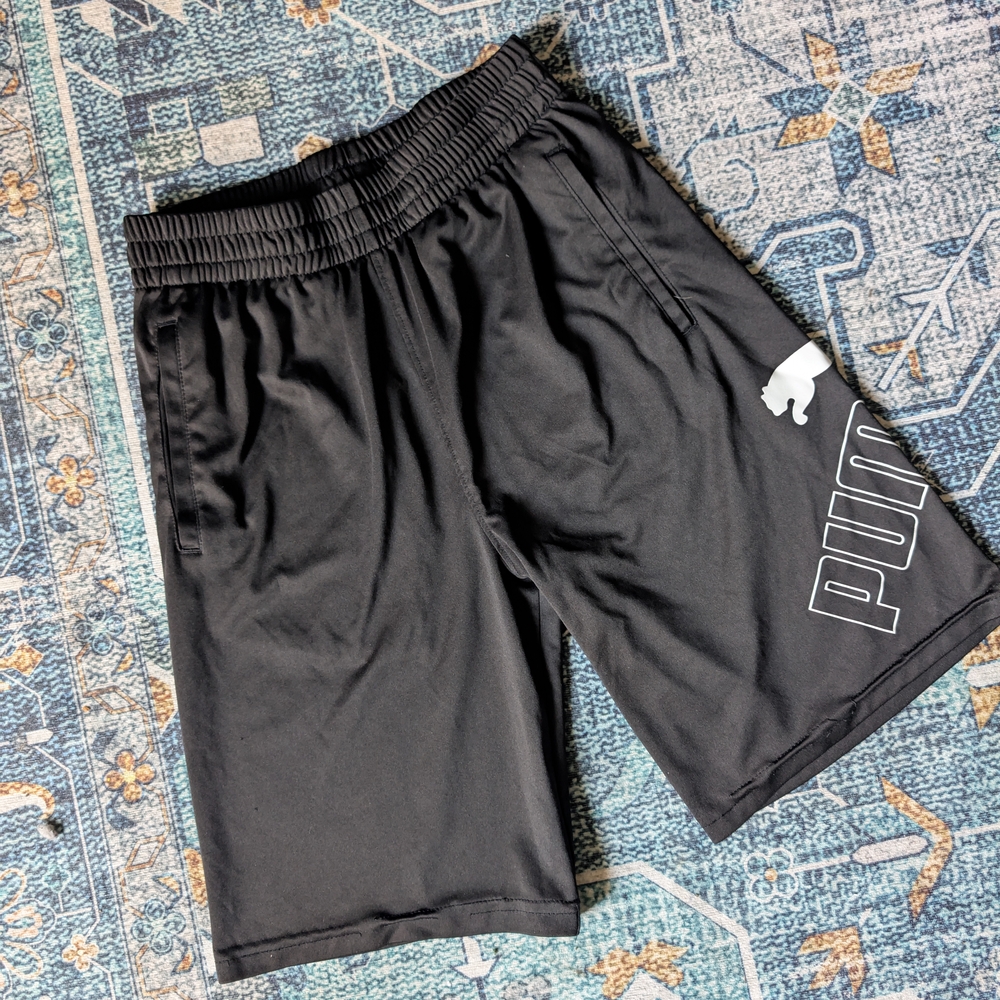 Puma Black Performance Shorts Elastic Waistband Moisture-Wicking